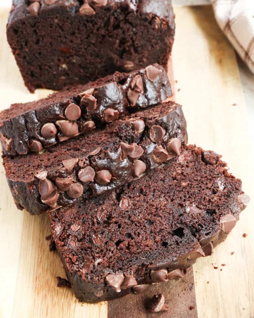 This rich double chocolate bread makes a decadent breakfast, dessert, or afternoon snack treat.