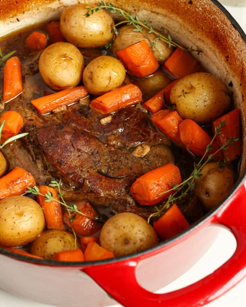 This pot roast recipe combines tender beef, flavorful vegetables, and a rich gravy. 