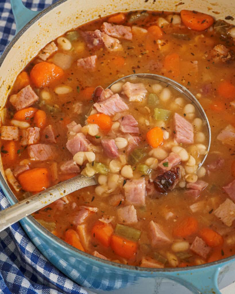 Packed with protein and flavor, Navy bean Soup is the perfect meal for any occasion. Serve this tasty soup with sweet potato cornbread or warm garlic knots.