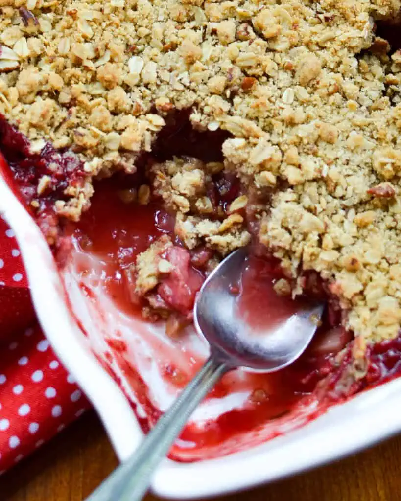 Strawberry Rhubarb Crisp is the perfect balance between sweet and tart.  This quick and easy recipe will quickly become one of your favorites. 