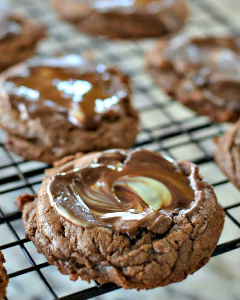 Andes Mint Cookies Fresh baked Andes cookies cooling on a wire rack
