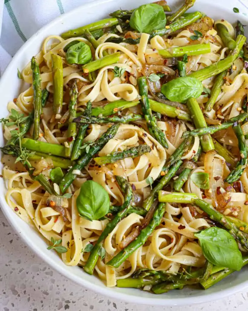 This tasty asparagus pasta recipe can be served as a side for steak, chicken, or fish or as a vegetarian main course. 