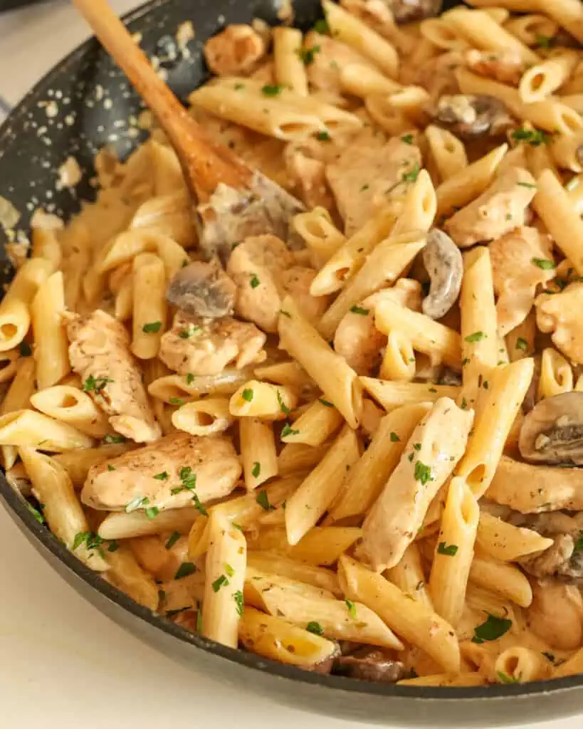 Chicken Mushroom Pasta is easy enough for a weeknight yet delicious enough for the whole gang!