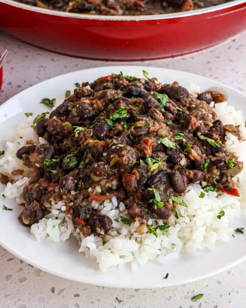 Enjoy these flavor-packed Cuban Black Beans simmered with onions, bell peppers, tomato, garlic, cilantro, cumin, and oregano. 