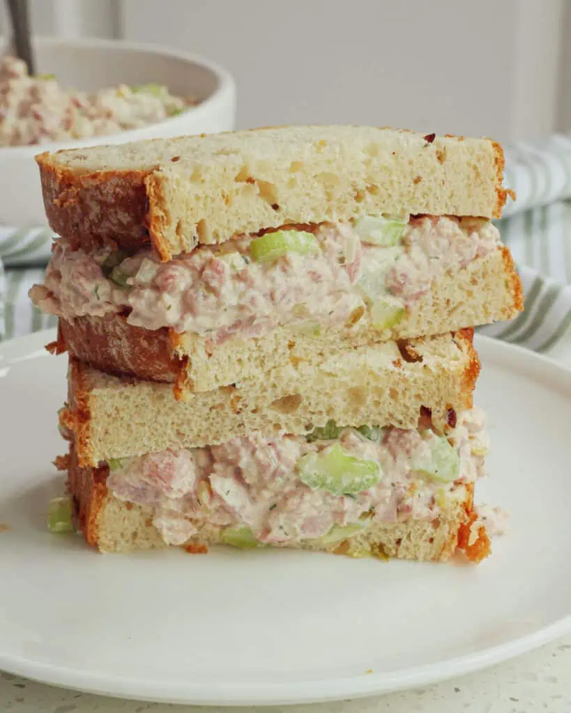 Use your leftover holiday ham and make this classic easy delectable leftover ham salad with onions, celery, pickle relish, and mayo.