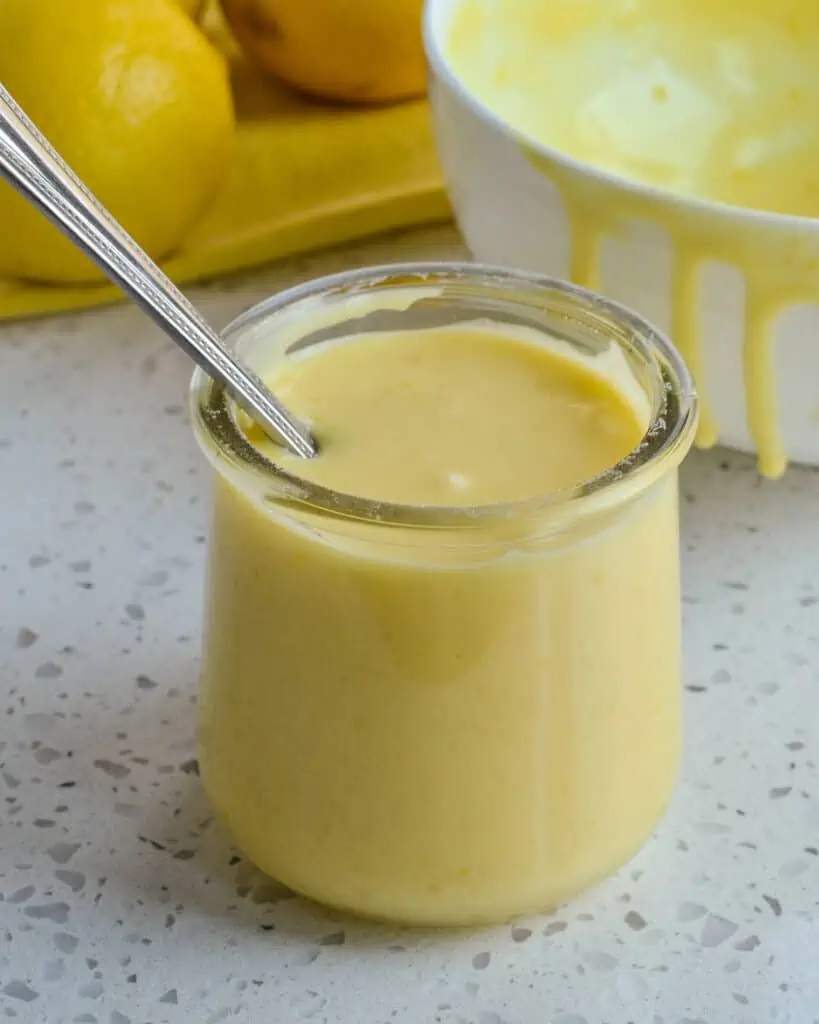 Lemon curd is a thick custard-like spread made from lemon juice, lemon zest, and egg yolks. Use it to spread on toast, fill cakes, or topping desserts. 