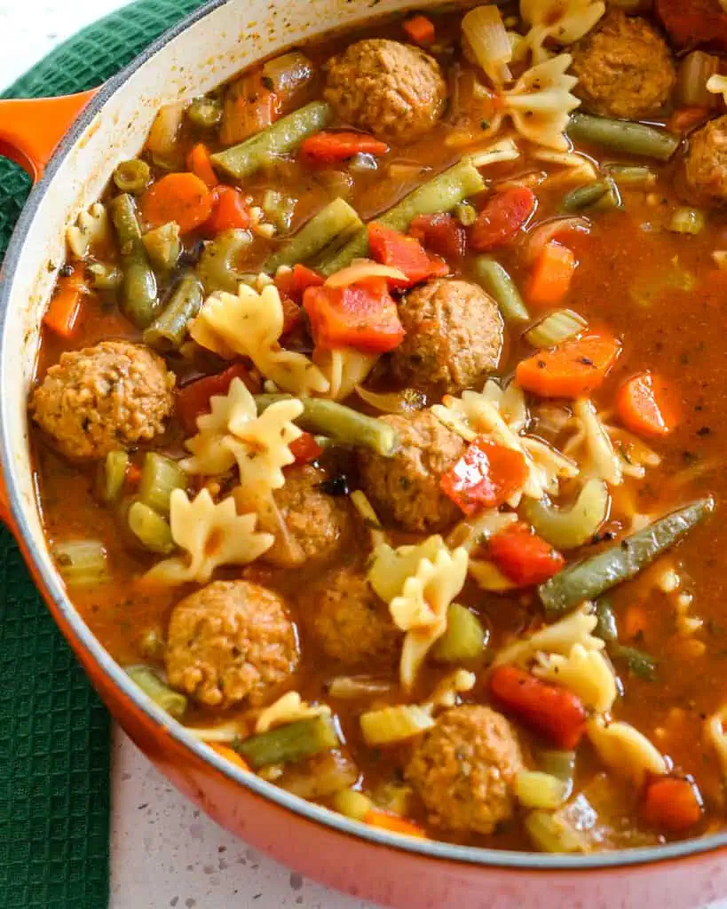This family-friendly tasty Meatball Soup is a cinch to make using frozen or fresh ground beef meatballs and a handful of fresh-cut vegetables. 