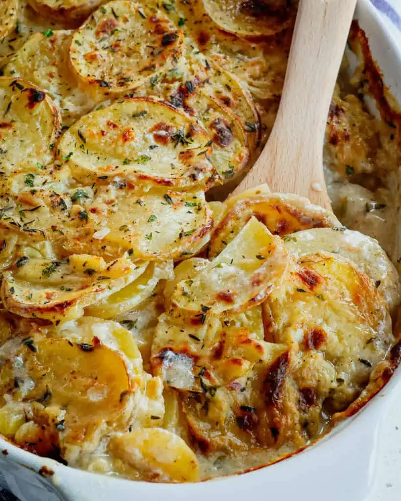 These scalloped potatoes are hands down, one of our favorite side dishes. It is easy to make, delicious, reheats well, and goes with almost any main course. 