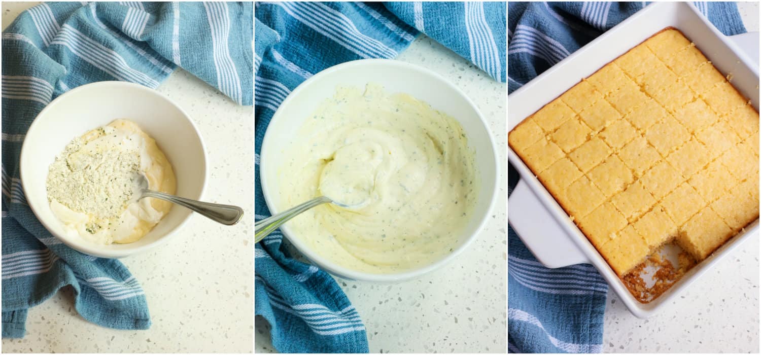 Steps to making cornbread salad. 