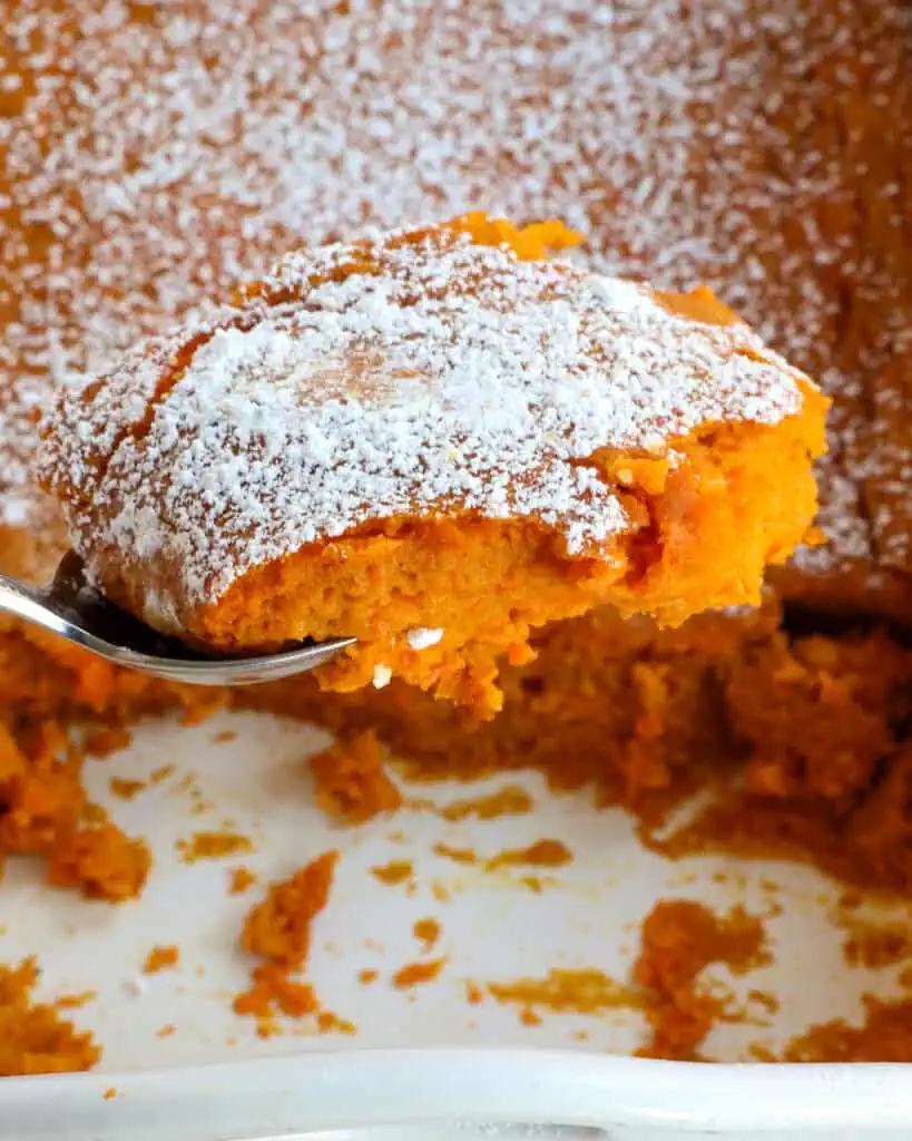 A delicious and easy Carrot Souffle made with fresh carrots, sweet cream butter, sugar, vanilla, and eggs with hints of cinnamon and nutmeg.