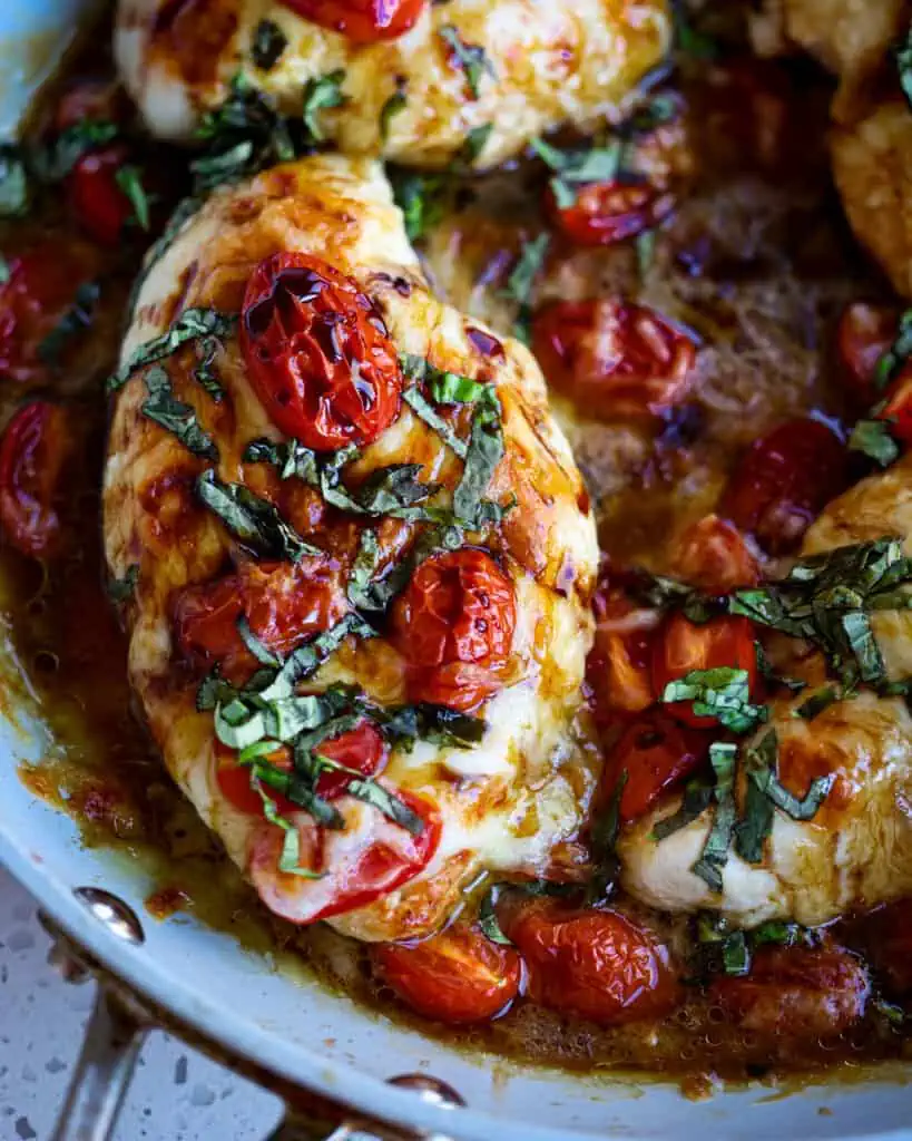 This delicious and nutritious Caprese chicken dish is made with fresh ingredients and a homemade balsamic glaze.