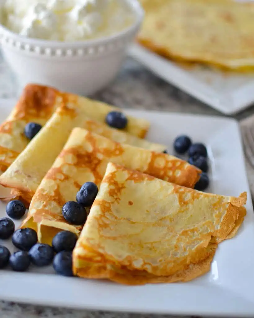 An easy crepe batter with six ingredients made in the blender in less than five minutes. Fill with whipped cream and mixed fresh berries, or sprinkle with powdered sugar and drizzle with warm maple syrup. For savory crepes, try smoked salmon with eggs, shallots, and smoked gouda. 