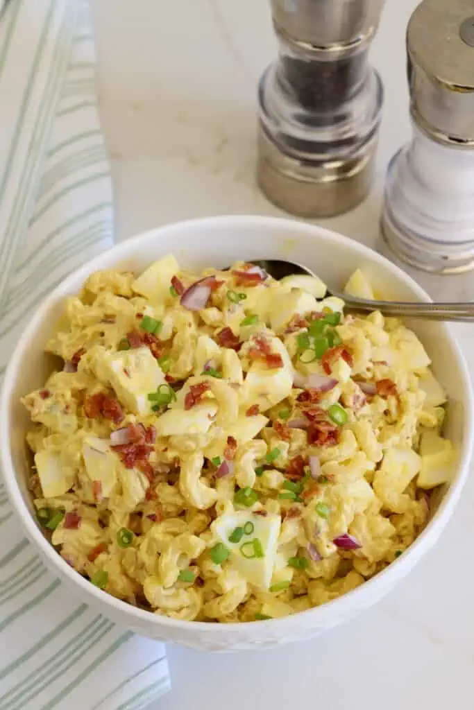 Deviled egg pasta salad is perfect for picnics, potlucks, or as a side dish for any barbecued or grilled entree. 