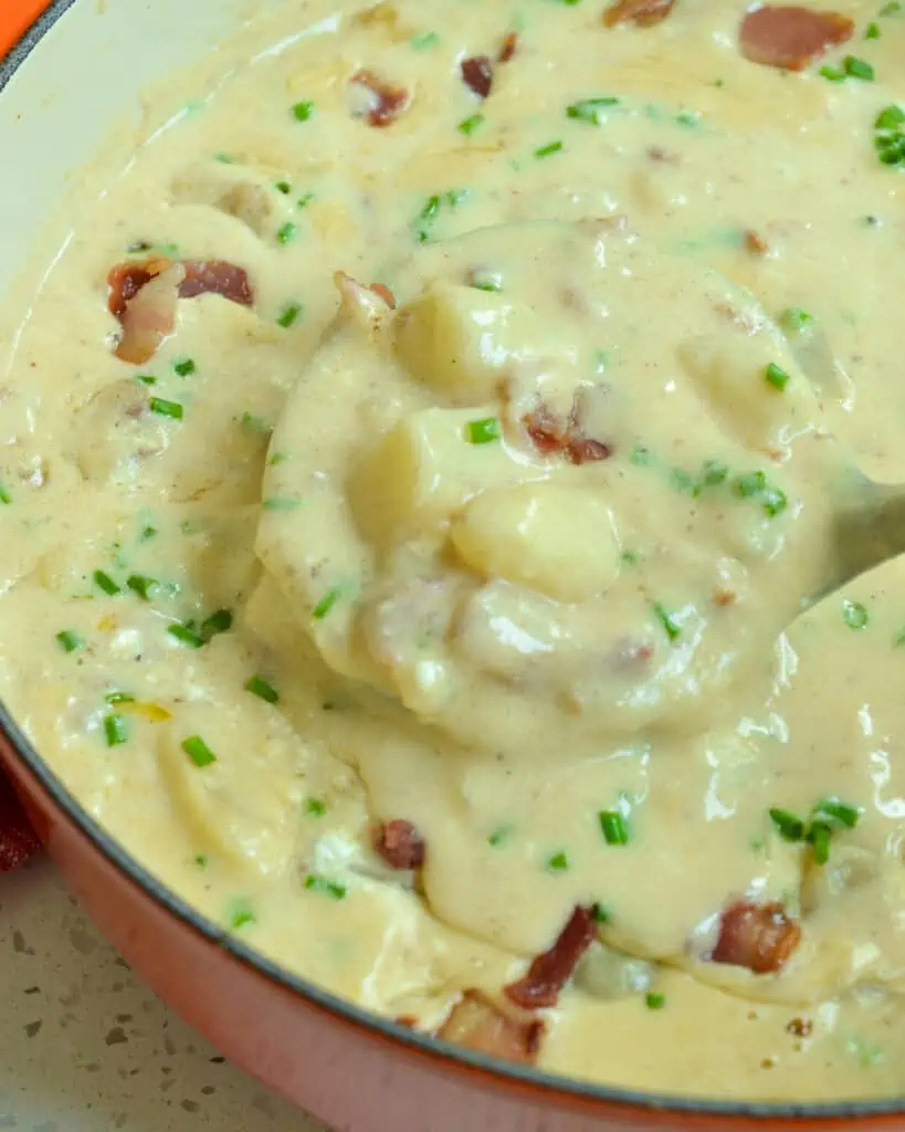 I love to serve this creamy soup with cheddar biscuits and a simple garden salad.  It is a favorite in our house and a frequent request from my son.