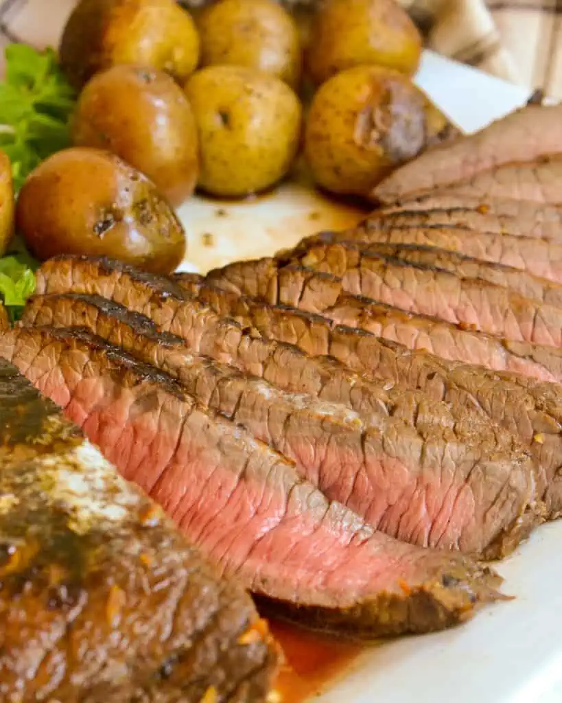 Thin slices of pan seared London Broil. 