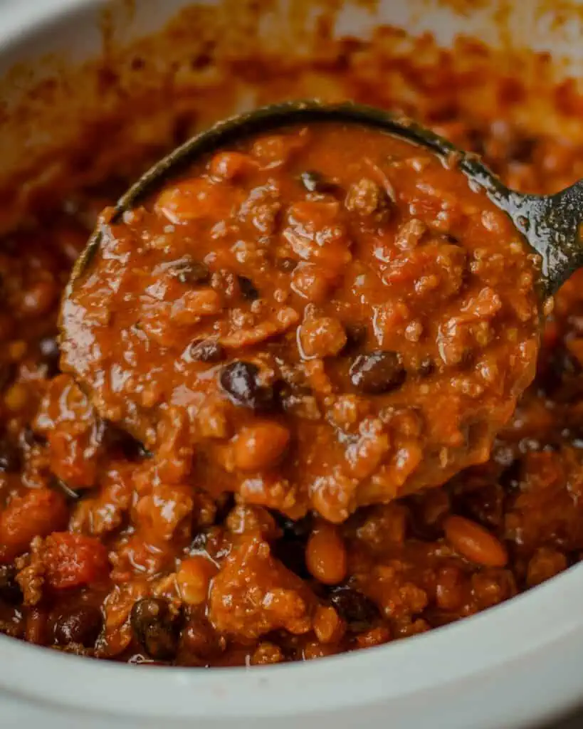 A crockpot full of cowboy beans. 