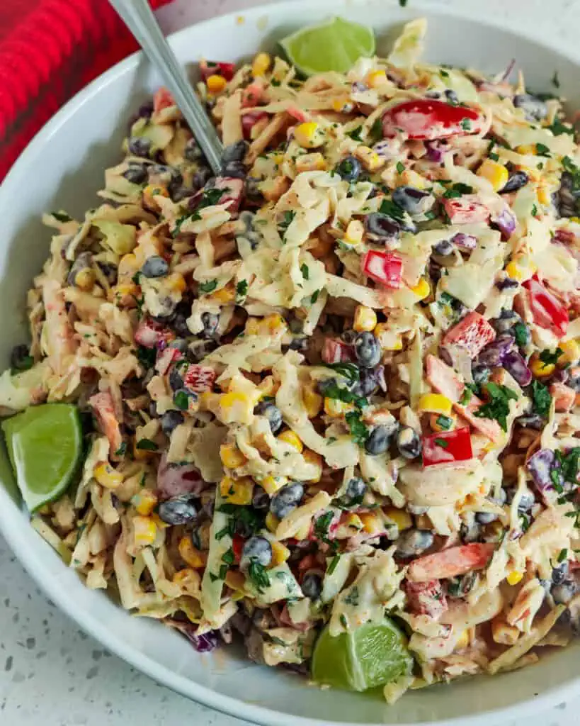 It brings all those wonderful Tex-Mex flavors together in a coleslaw that is bursting with tangy flavor.