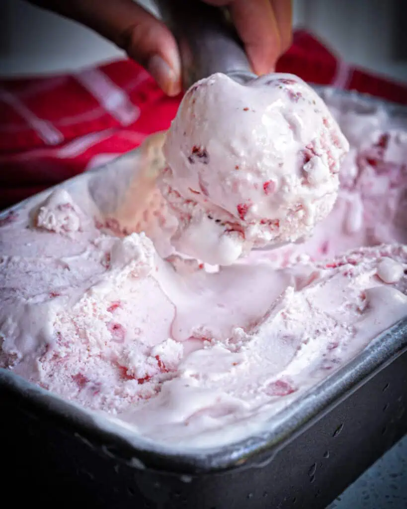 This scrumptious Strawberry ice cream is made with whipping cream, milk and fresh strawberries in your ice cream maker. 