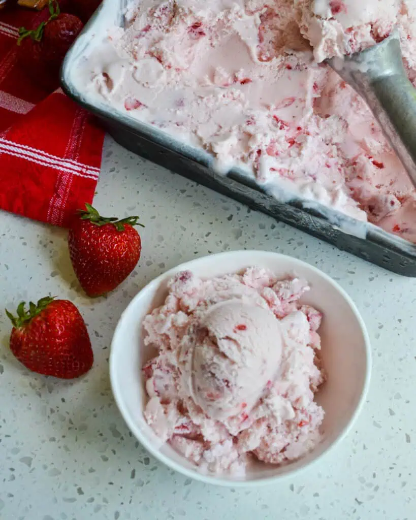 This delicious Strawberry ice cream is made with simple ingredients like heavy whipping cream, milk, and fresh strawberries in your ice cream maker.