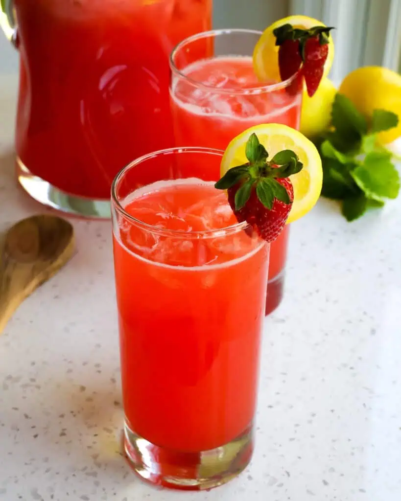 This beautiful, refreshing Strawberry Lemonade Recipe is the perfect balance of strawberries and lemons without being overly sweet or syrupy. 