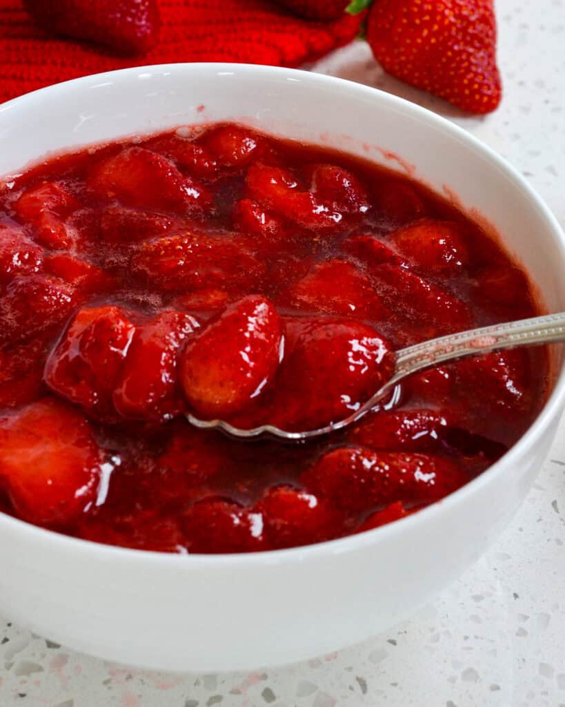 Serve Strawberry Sauce over ice cream, Belgian waffles, buttermilk pancakes, angel food cake, biscuits and cheesecake.