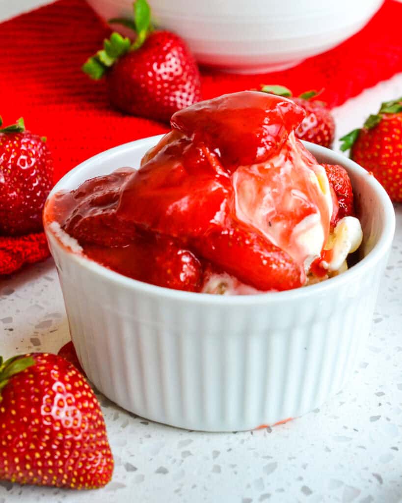 
This homemade strawberry sauce comes together with three easy ingredients and takes about twenty minutes.  Serve for breakfast over Belgian waffles or buttermilk pancakes.