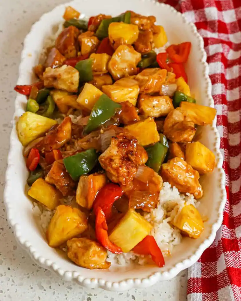 Serve sweet and sour chicken over brown or white rice or with Chinese noodles.