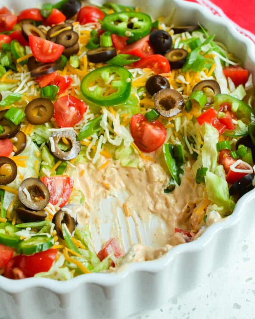 This Taco Dip is always a huge hit at potlucks, family reunions and holiday parties. 