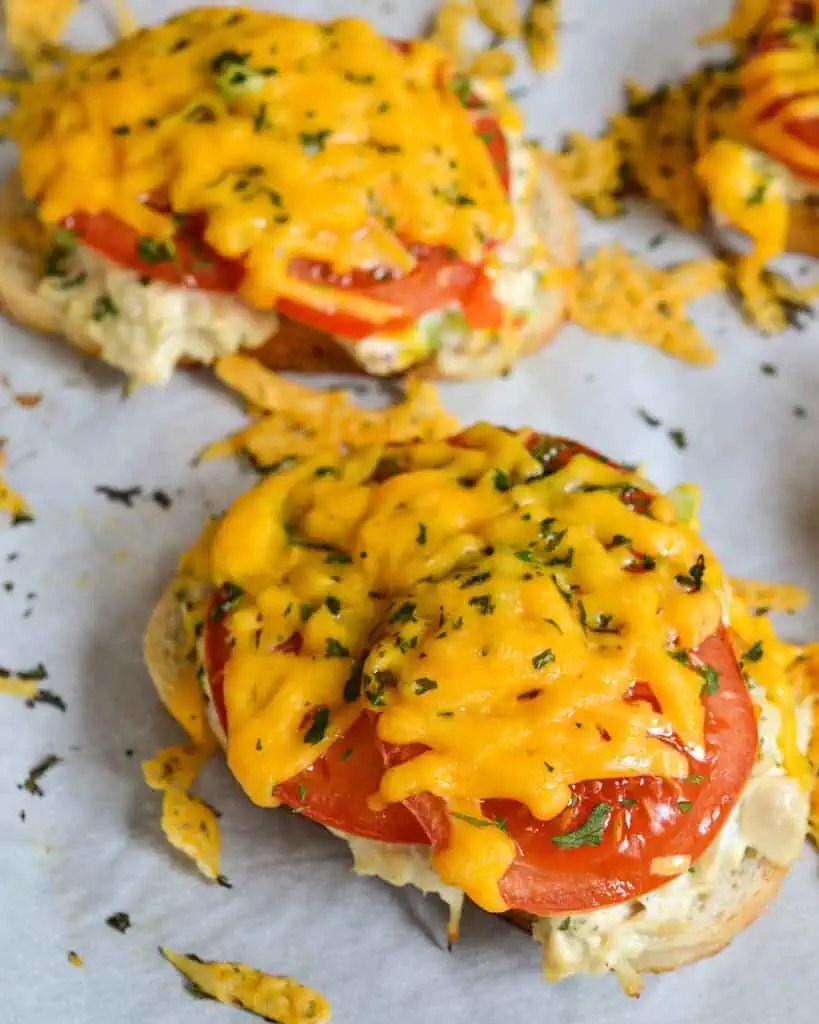 Now place in the oven for about 10-15 minutes or until the cheese has melted and the sandwich has warmed. These open-faced Tuna Melt sandwiches are best served promptly.