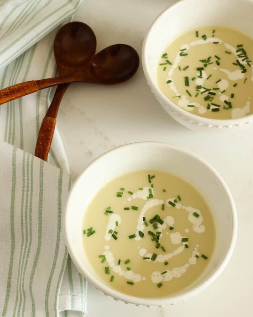 Beat the heat with this delicious cold soup made with potatoes, leeks, and cream.