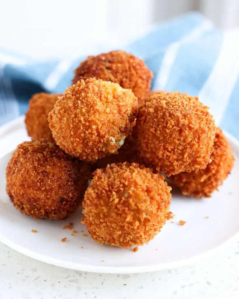 Panko breaded croquette balls fry up super crispy and delicious. 