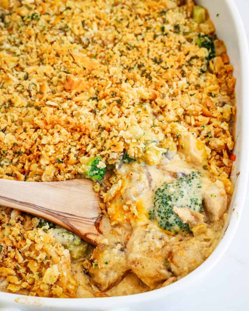 A spoonful of chicken divan casserole. 