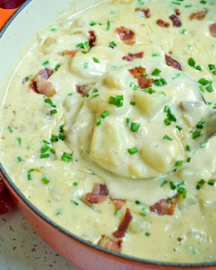 This Loaded Potato Soup is full of tender potatoes, sweet onions, crisp bacon, and chives all in a creamy cheesy broth. 
