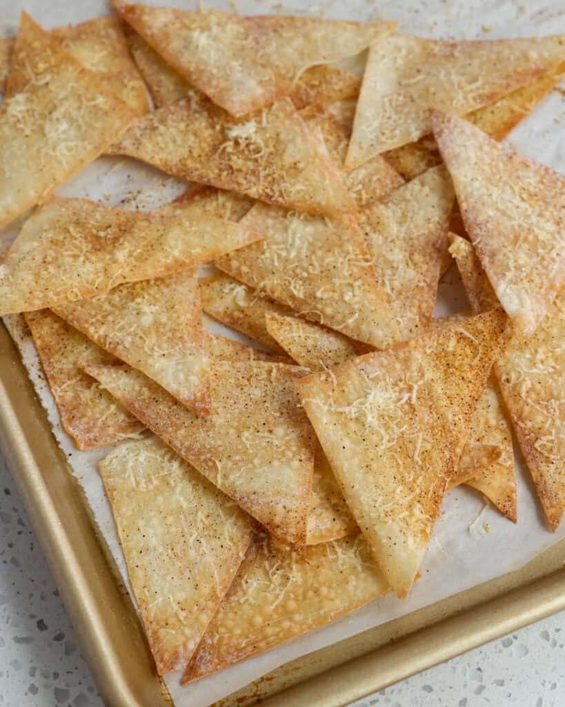 Fresh baked wonton chips. 
