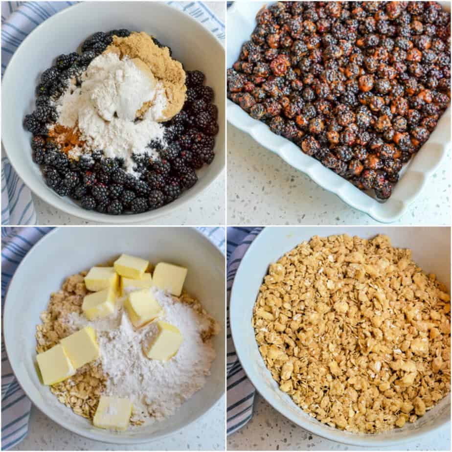 There are several steps to making blackberry crisp.