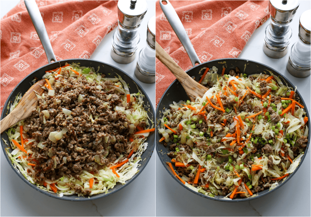 Some of the steps to making egg roll in a bowl. Add everything back to the skillet and heat for several minutes. Season with salt and black pepper to taste. 