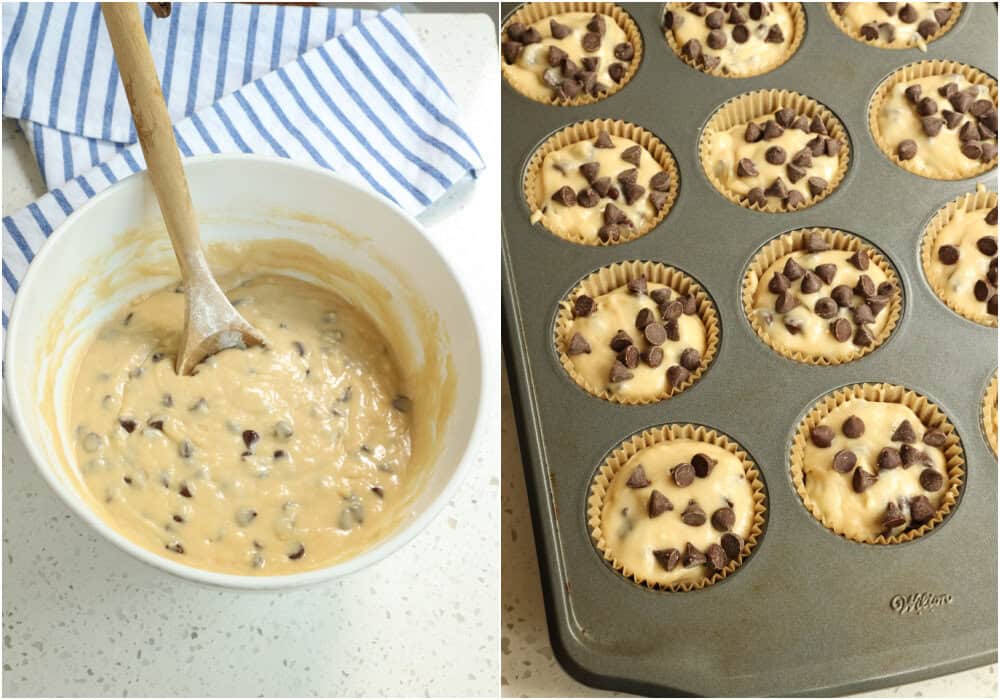 Stir the dry ingredients into the wet ingredients in several intervals mixing just until combined. Line a standard muffin pan with muffin liners. 