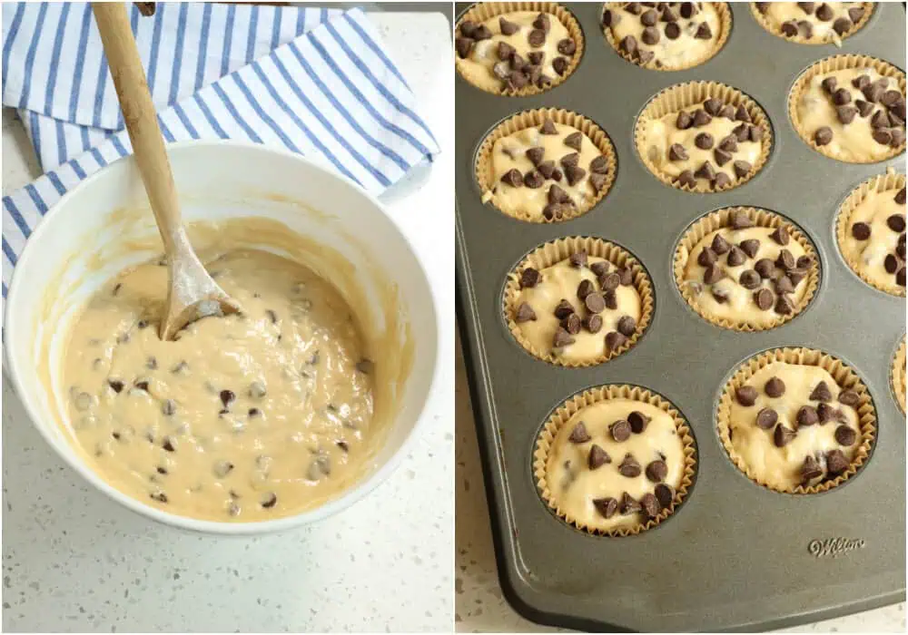 Stir the dry ingredients into the wet ingredients in several intervals mixing just until combined. Line a standard muffin pan with muffin liners. 