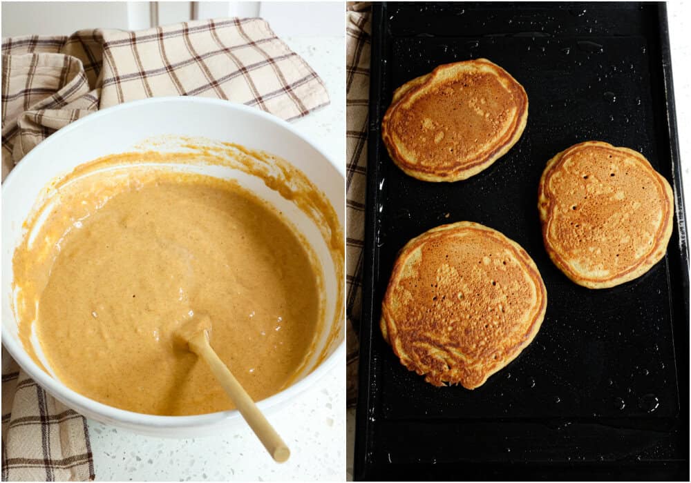 Pumpkin batter and pumpkin pancakes. 