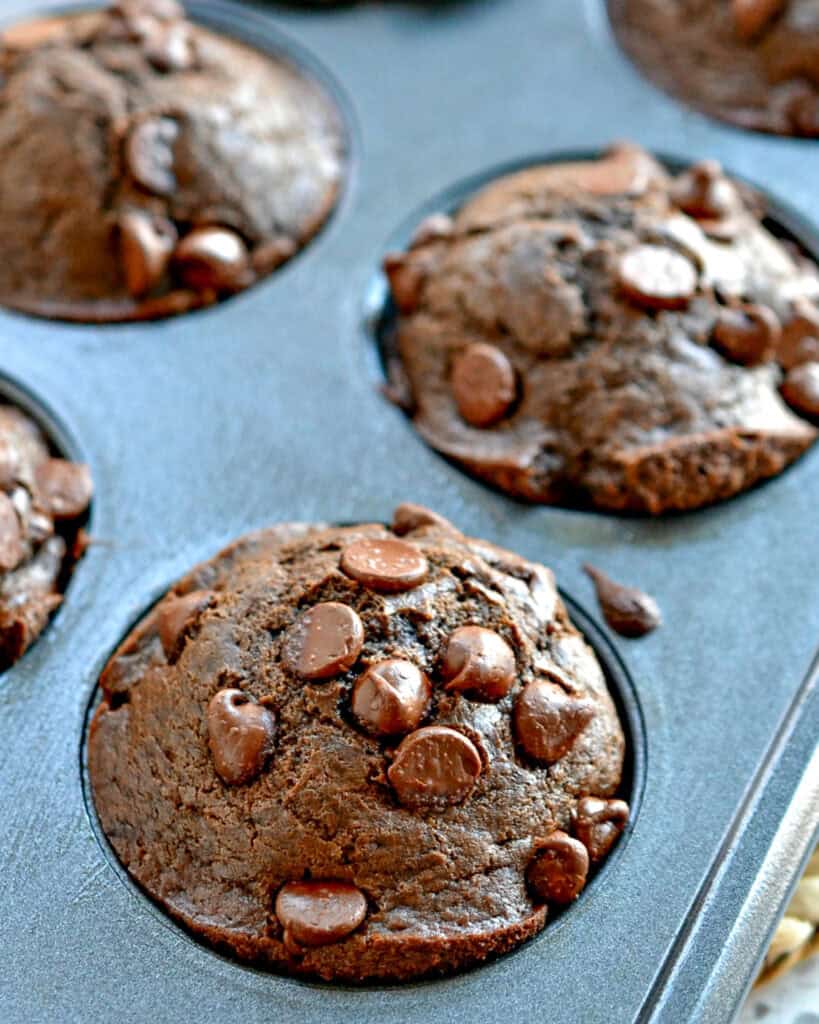 Double Chocoalte Muffins in a tin. 