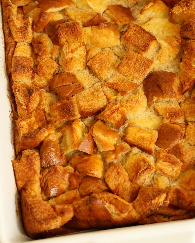 Bake the custard for 35-45 minutes or until the custard is set and the bread pudding is lightly browned.