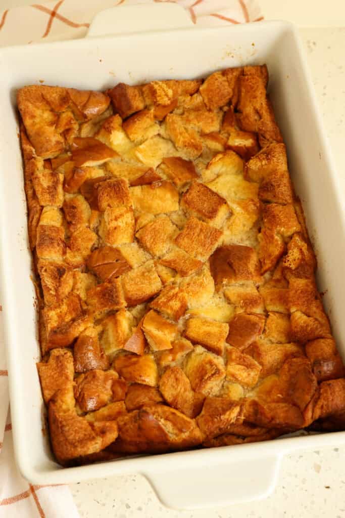 Bake the custard for 35-45 minutes or until the custard is set and the bread pudding is lightly browned.
