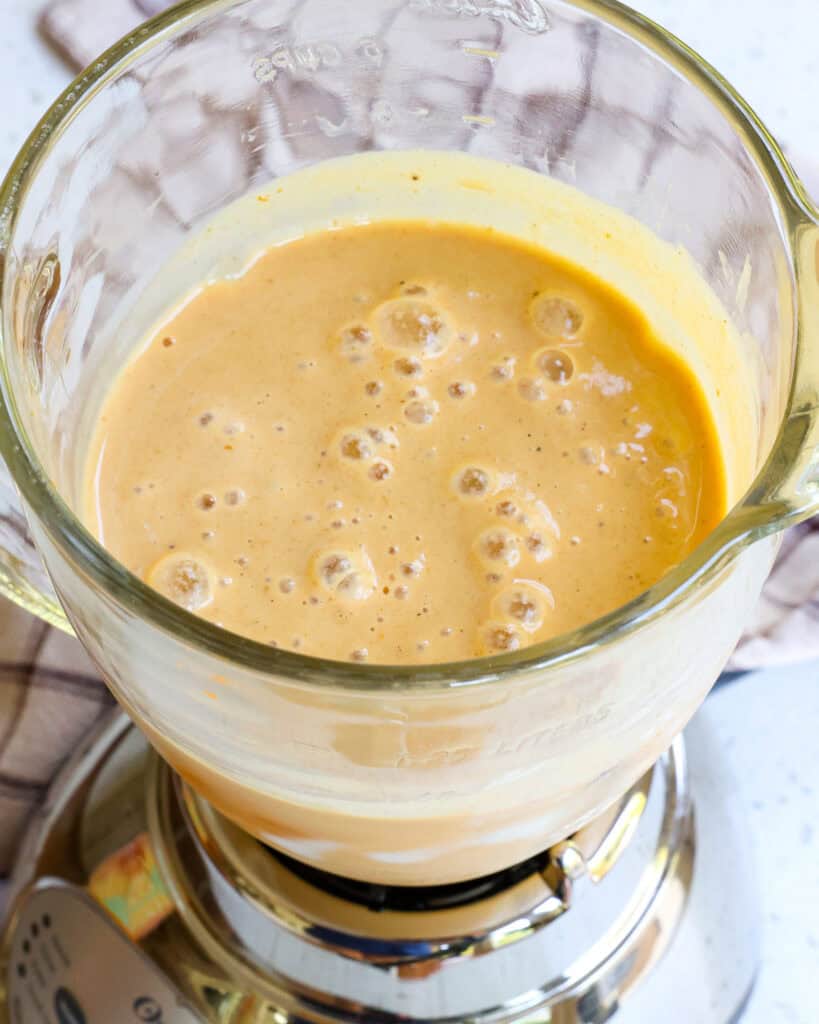 Pumpkin smoothie in a blender. 