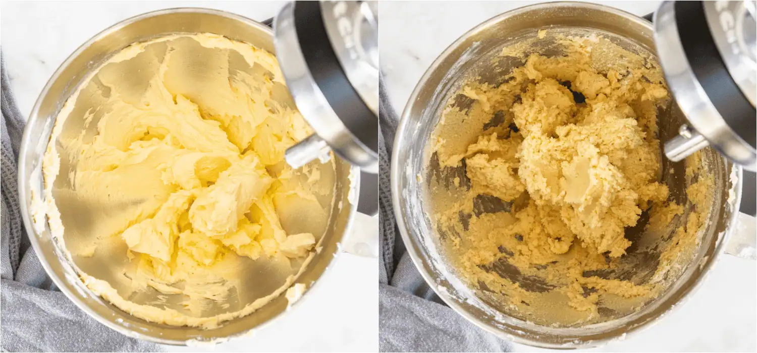 Some of the steps to making spritz cookies. Cream the butter and powdered sugar with an electric mixer in a large bowl until light and fluffy. Add the egg, almond extract, vanilla extract, and salt. Mix until combined.
Turn the mixer to low and add the flour, mixing until incorporated.