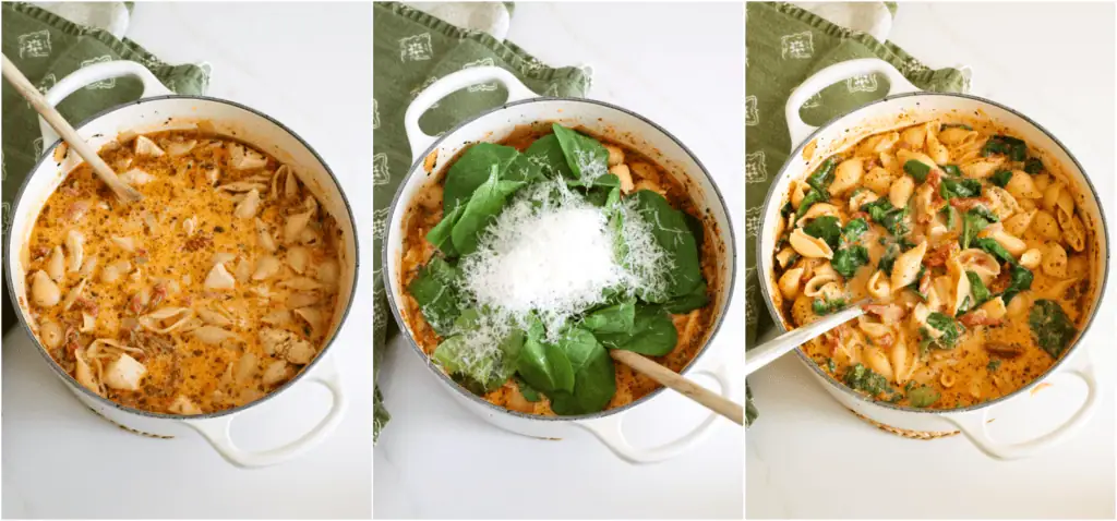 Some of the steps to making Marry Me Chicken Soup. Remove the pot from the heat and stir in the heavy cream, Parmesan cheese, and spinach. Season with salt and freshly ground black pepper to taste.