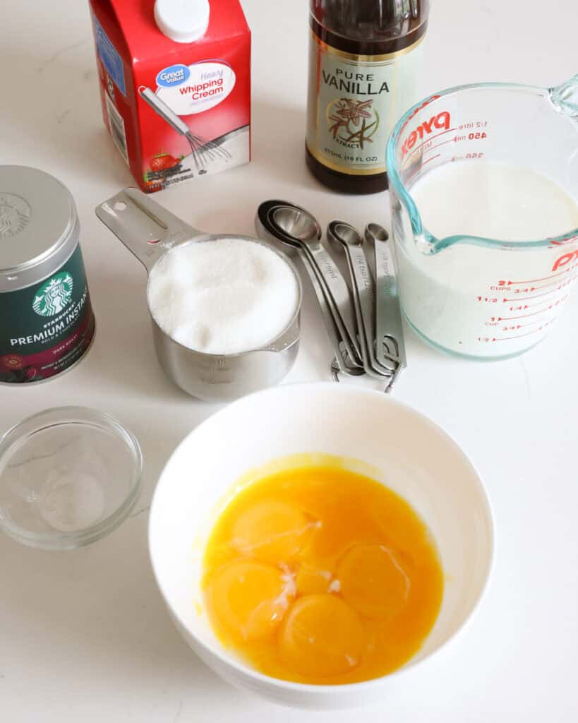 The ingredients for making coffee ice cream