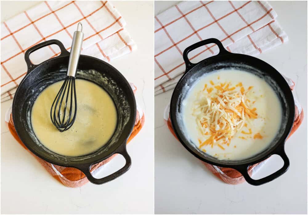 Some of the steps to making cheese dip. Melt the butter in a skillet over medium heat. Whisk in the flour and cook for about 2 minutes whisking constantly. Slowly whisk in the milk and continue cooking over medium heat until thickened. Reduce the heat to low and whisk in the cheddar and pepper jack in several increments. 