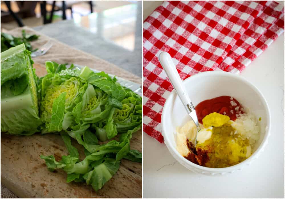 Some of the steps to making Big Mac Salad. Shred the lettude and stir the mayonnaise, ketchup, sweet pickle relish, minced onion, yellow mustard, vinegar, and paprika in a medium bowl. 