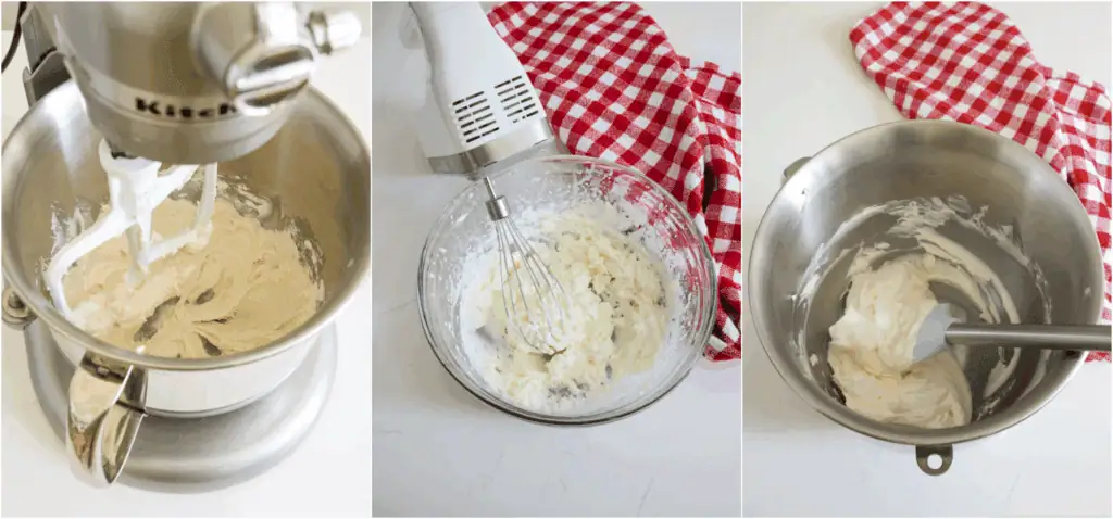 How to make cream cheese fruit dip. Using a stand mixer with the paddle attachment or a handheld mixer, beat the cream cheese, powdered sugar, and vanilla extract. In a separate bowl, beat the whipped cream using a handheld mixer with the whisk beater on low speed, gradually increasing to medium speed. Beat for 2-3 minutes or until medium peaks form. Fold the whipping cream into the cream cheese mixture.