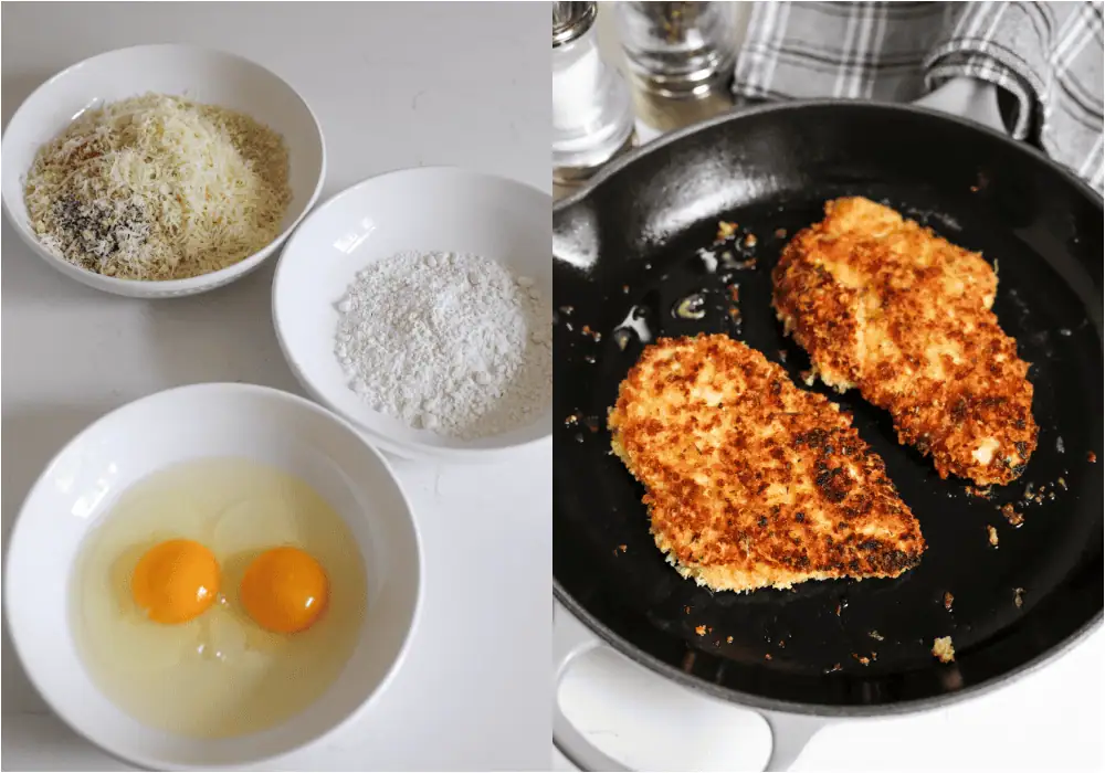 Some of the steps to making crispy chicken cutlets. Arrange the breading station using shallow, wide bowls.Dredge the chicken cutlets in flour, then in beaten eggs, and into the Panko breadcrumb mixture. Pan-fry the chicken breasts in a little neutral oil until golden brown and cooked through.